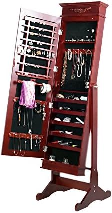 Facilehome Mirror Jewelry Cabinet Armoire Jewelry Storage Organizer Box Wall Mounted or Free Standing