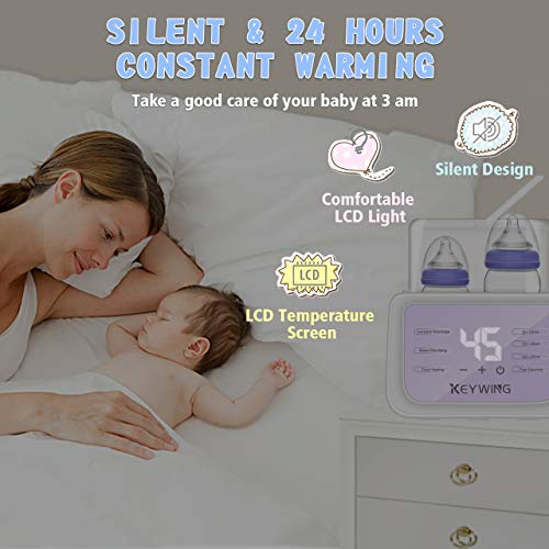 Baby Bottle Warmer Bottle Sterilizer, 6-in-1 Baby Milk Warmer 2 Bottle Warmer for Breast-Milk with LCD Timer and Temperature Display, Fast Heating All Baby Bottles, BPA Free(Purple)