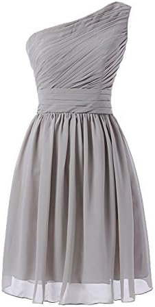 Kiss Dress Women's Short Bridesmaid Dresses One Shoulder Chiffon Prom Gowns (S, Gray)