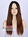 K’ryssma Ombre Synthetic Wigs Brown - Natural Looking 2 Tone Black Roots Machine Made Middle Part Long Straight Dark Brown Wig Heat Resistant 16 inches
