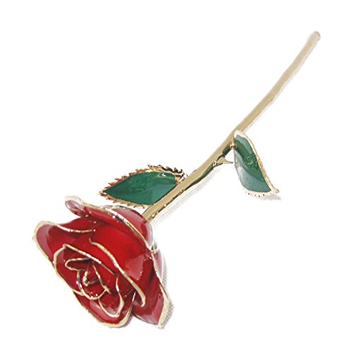 ZJchao Love Forever Long Stem 24k Gold Foil Trim Red Rose Flower, Best Gift for Valentine s Day, Mother s Day, Anniversary, Birthday Gift
