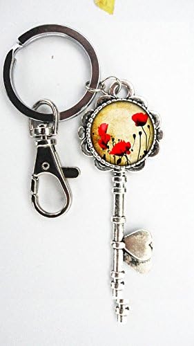 Charm Poppy Red Flowers Keychain,gorgeous Keychain, Mimi Keychain, Poppy Everyday Gift Key Chain, Unique Key Ring Customized Gift