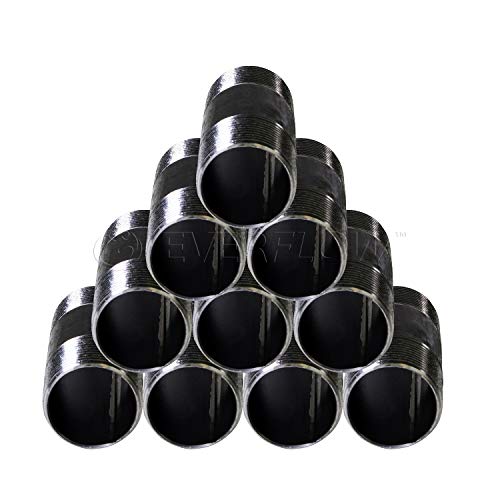 Everflow NPBL3460-10, Steel Nipple Pipe, Build Vintage DIY Furniture With Pre Cut Industrial Iron Pipe, Threaded Three Quarter Malleable Cast Iron Pipe 3/4 in x 6 in Black (Pack Of 10)