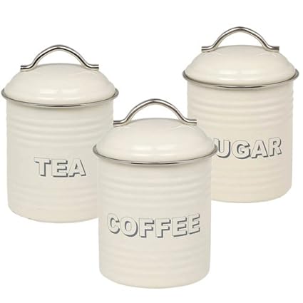 Retro Tea Coffee Sugar Canisters Cream Amazon Co Uk Kitchen Home