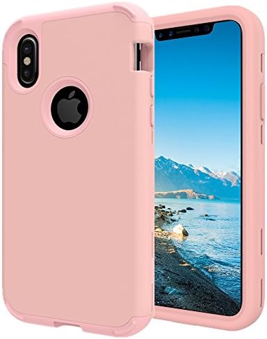 iPhone X Case, KAMII 3in1 Shockproof Hybrid Silicone Plastic Soft Skin Silicone High Impact Anti-Scratches Armor Protective Case Cover For Apple iPhone X (2017) or iPhone 10 (Rose Gold)