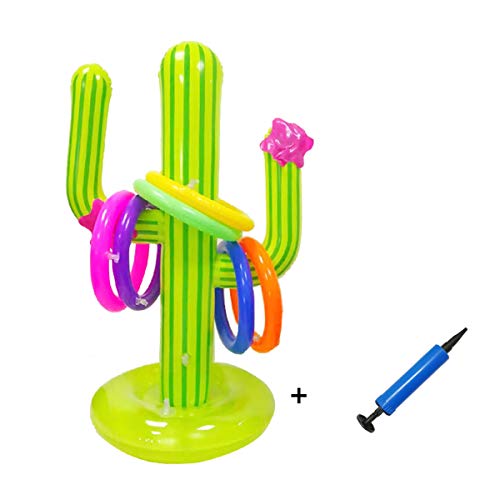 Poptrend Inflatable Ring Toss Game Pool Beach Party Toy Games with Air Pump.2 or More Players Interaction Lawn,Pool,Beach Party Games for Kids Adults (CactusToss Game, 1PK)