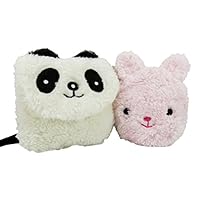 Daiso Japan Panda Plush Purse Pouch with Rabbit Coin Purse White Black Pink (2 Piece Set)