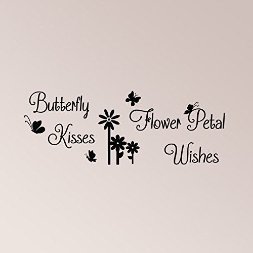 32"x11" Butterfly Kisses Flower Petal Wishes Girl Cute Nursery Room Wall Decal Sticker Art Mural Home Decor Quote