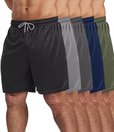 Photo 1 of 5 Pack Gym Shorts for Men 7 inch, Mens Athletic Running Shorts Dry Fit & Mesh Active Workout Shorts for Men with Pockets