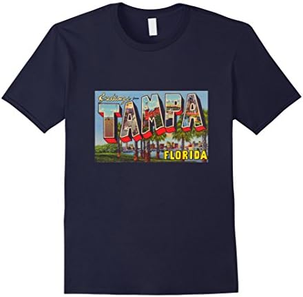 Mens Greetings from Tampa Florida: Vintage Postcard Design Large Navy