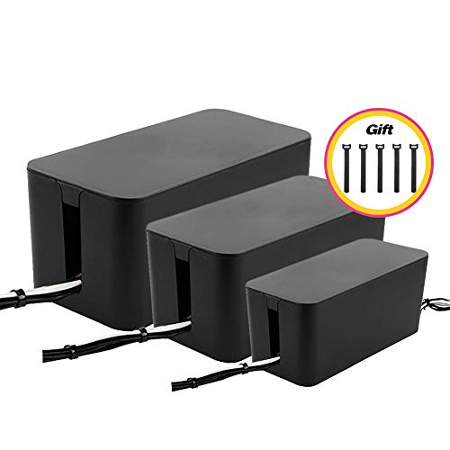 ShellKingdom Cable Management Box,3 set Cable Organizer For Cable and Cord Management, Storage and Holder to Cover and Hide & Power Strips & Cords（Black） - Thumbnail 5