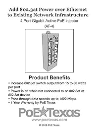 wt-at-4   48 V60 W Active 802.3 af at 4 puertos PoE inyector con 48 V fuente de alimentación de 60 W, certificado UL