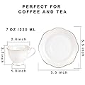Coffee Cup and Saucer Set,Porcelain Tea Cups with Golden Wavy Edge,7oz New Bone China Mocha/Latte Cup Set,Cappuccino Cups Set of 6,Pure White