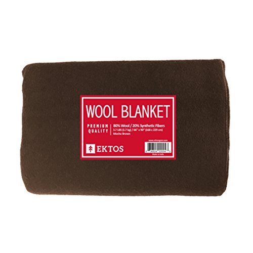 EKTOS 80 Wool Blanket, Brown, Light & Warm 3.7 lbs, Large Washable 66