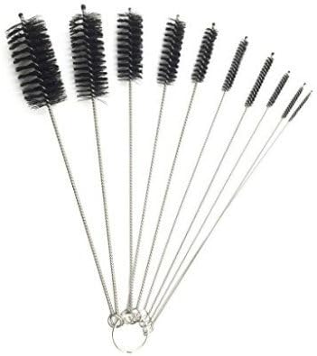Nylon Tube Bottle Cleaning Brush Stainless Steel Handle with Protective Cap for Drinking Straws Glasses Keyboards Jewelry Cleaning, Set of 10pcs