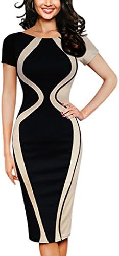 MazarShop Bodycon Dress, Short Sleeve Mini Pencil Dress Arty Business Style Plus Size (XL, Beige)