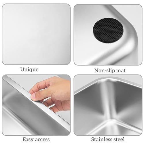 ORCHID M® 19.7"x13.8"x5.9"Stainless Steel Cat Litter Box High Side Cats Toilet Kitten Litter Pan, Pet Cleaning Tool for Big and Small Cats, Rabbits, Splash-Proof and Non-Stick Cat Poop Box odorless