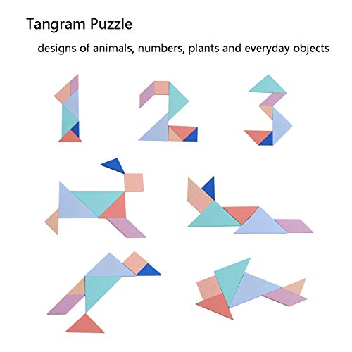GEMEM 3 in 1 Wooden Tetris Puzzle Brain Teasers Toy Tangram Blocks T Jigsaw Game Intelligence Educational Toys for Children and Adults 51 Pieces