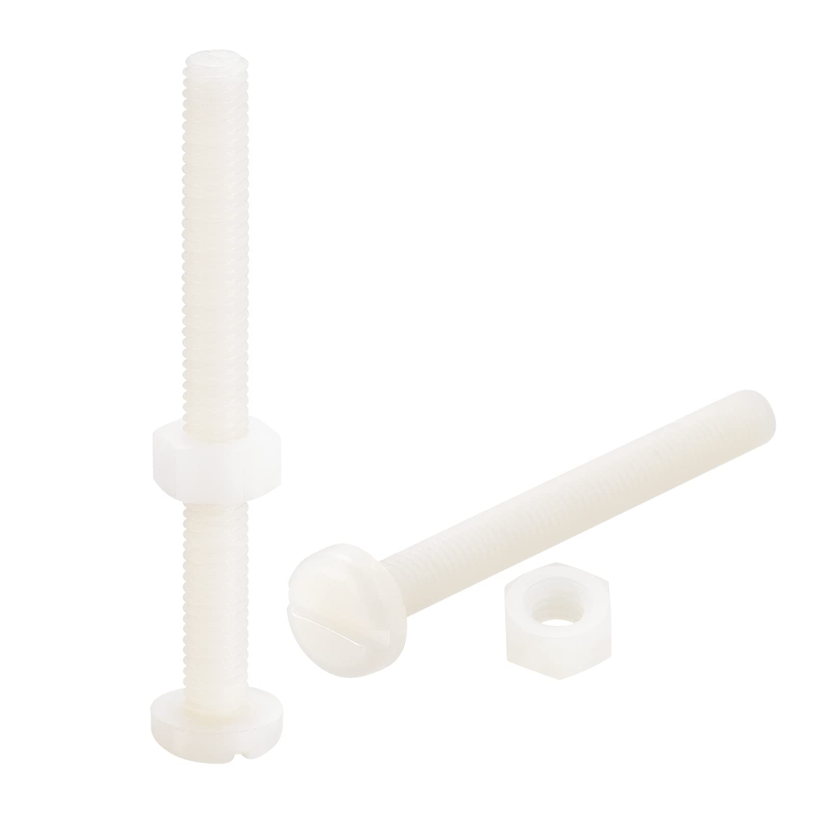Photo 1 of uxcell 20 Pairs Nylon Screw Nut Assortment, M6x60mm Slotted Pan Head Screws & M6 Hex Nuts for Machinery, Electronics, White