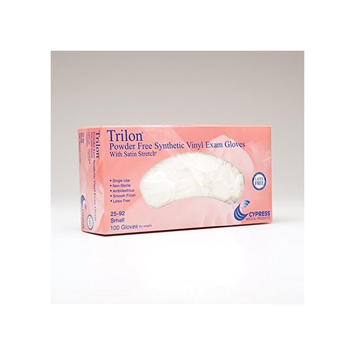 Trilon Exam Gloves - Vinyl, Powder-Free, Beaded Cuff, Non-Sterile - Ambidextrous, Size Medium, 100 Count, 1 Box