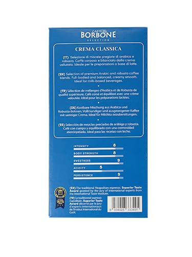 CAFFE BORBONE GROUND COFFEE, CREMA CLASSICA, MEDIUM ROAST, ARABICA AND ROBUSTA BLEND, RICH AND VELVETY, ROASTED, GROUND AND FRESHLY PACKAGED IN ITALY, 8.8 OUNCE (PACK OF 4)