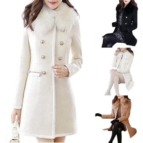 Quilted Jacket Trench Coats for Women Cotton Wool Coat Winter Jackets for Women UK Ladies Long Sleeve Tops Mid-Length Overcoat Warm Outerwear Wool Collar Fleece Jacket Women