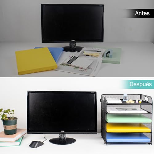 KIROGILY Bandeja Organizadora Papel de 5 Niveles con asa, Organizador Archivos Escritorio de Malla, Organizador Clasificador Papel para Suministros Escolares Oficina
