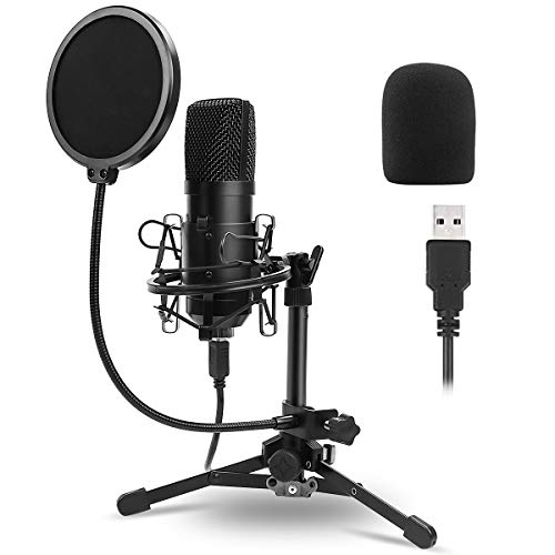 DricRoda USB Microphone,Professional Computer Mic Podcast Mic 192kHz/24bit Studio Condenser Microphone with Tripod Stand,Shock Mount and Pop Filter for Recording,Gaming,YouTube,Plug & Play