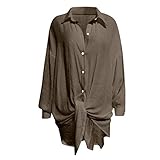 Womens Long Sleeve Blouses,LBPSUUEW Womens Casual Lapel Neck T-Shirt Ladies Long Sleeve Buckle Blouse Tops Brown