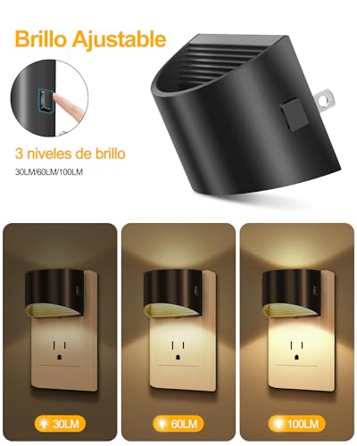 2 Paquete Luz Nocturna Enchufable con Sensor de Luz de Atardecer a Amanecer, 3000K Lampara LED Nocturna Noche con 3 Niveles de Brillo, Luces Nocturna para Niños, Dormitorio, Baño, Pasillo, Escaleras