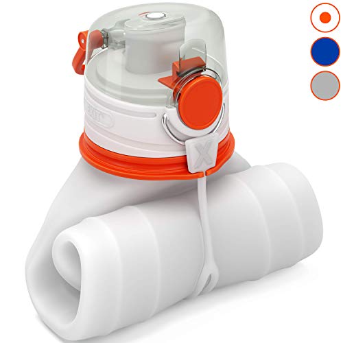 EXIT Collapsible Water Bottle - Foldable Water Bottle for Travel - BPA Free - Premium Medical Grade Silicone - FDA Approved - Triple Leak Proof - Lightweight - 26 oz - Aspen White