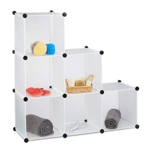 Relaxdays Stufenregal 6 Fächer, Steckregal als Kleiderschrank oder Raumteiler, offenes Regalsystem, weiß