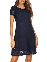 Vestido de manga corta para mujer, con encaje, floral, elegante, para cóctel, fiesta, línea A, mini vestido