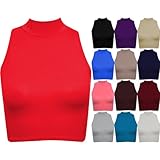 Fashion Wardrobe Womens Crop Top Polo Turtle Neck Sleeveless Tshirt Cropped