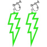 80s Neon Earrings Acrylic Hollow Lightning Bolt Clip on Earrings Non Pierced Dangle Earrings 80's Retro Party Jewelry