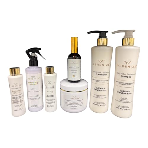 Verenize Brazilian Keratin Hair Treatment Set, Professional Smoothing and Straightening System, 7 Pieces | Before & After Care! at Amazon
