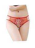 Sexyangels Womens Open Crotch Underwear Thongs Lace G-Strings Sexy Panties, Red Embroidering, One Size