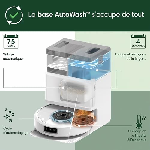 Roomba Plus 505 Combo Robot + AutoWash - Base Multifonction - Lavage et séchage à l'air Chaud des lingettes - PrecisionVision IA - LiDAR Clearview Pro - 75 Jours d'autovidage - Blanc
