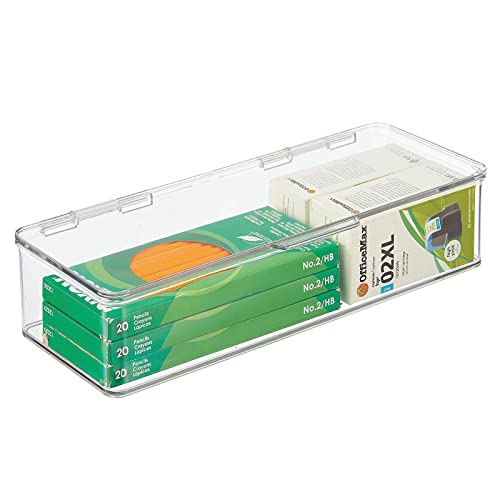 mDesign Long Plastic Home Office Storage Organizer Box Containers with