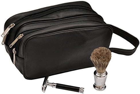 Men's Large Leather Toiletry / DOPP / Shaving Kit Wash Bag - 100% Genuine Buffalo leather - Best Travel and Gift Item - Two Compartments Shaving Bag