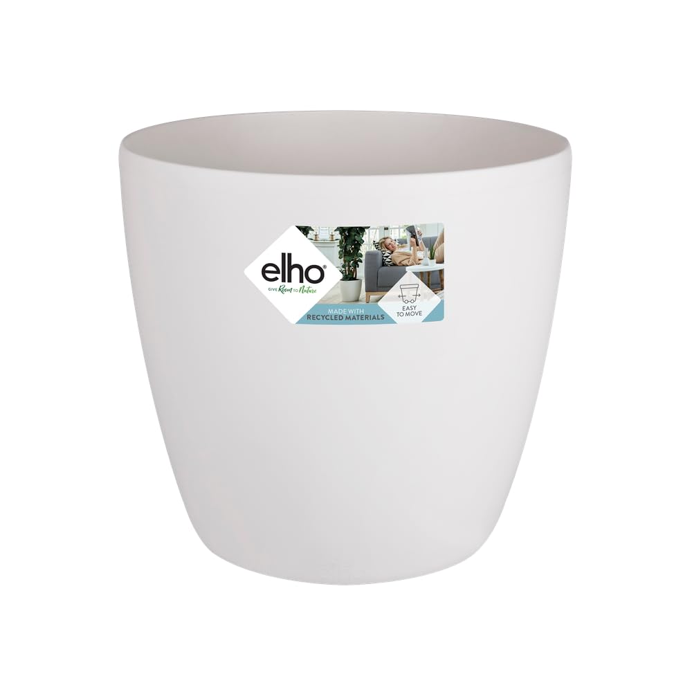 elho Brussels Round Wheels 40 - Flower Pot for Indoor - 100% Recycled Plastic - Ø 39.0 x H 36.5 cm - White/White