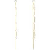 SLUYNZ Solid 925 Sterling Silver Simulated Shell Pearl Dangle Earrings for Women Teens - Elegant Long Chain Tassel Wedding Earrings