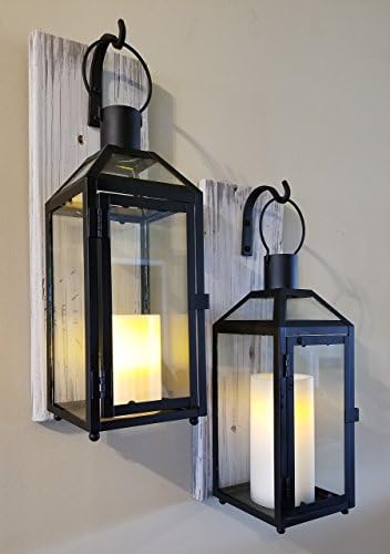 Set of Two 17" Lantern Sconces with Black Lanterns