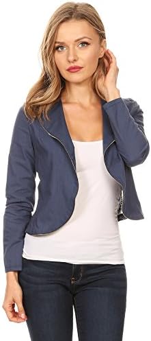 April Women's Navy Blue Casual Sexy Open Front Blazer Jacket (Medium, Navy Blue)