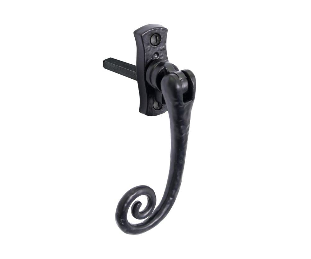 Old Hill Ironworks Left Hand Antique Curly Tail Slim Locking Espagnolette Fastener - Black