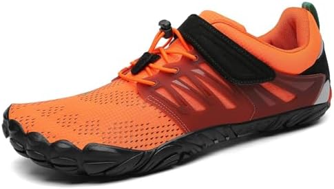 Barfußschuhe Herren Barfussschuhe Damen Barfuss Schuhe Zehenschuhe Outdoor Fitnessschuhe rutschfest Traillaufschuhe Barefoot Shoes mit Zero-Drop Solhe Dunkelorange, Gr.44 EU