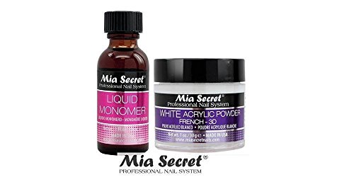 Mia Secret Acrylic Nail Powder 3D White + Liquid Monomer 1 oz Set - USA