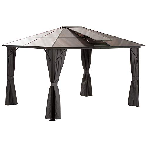 Outsunny Pavillon Gartenpavillon Partyzelt mit Seitenteilen PC Dach Alu Braun 3,45 x 2,8 x 2,6 m