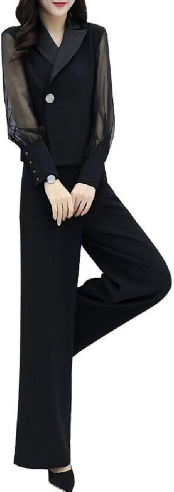 Amazon パンツドレス パーティードレス パンツ セットアップ レディース パンツスーツ 2点セット プロのスーツ 黒 ファッション 韓国風 上下セット 長袖 春秋 パンツスーツ 通販