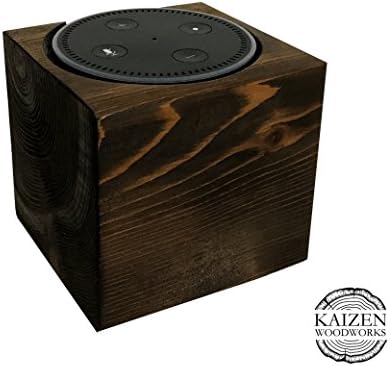 Echo Dot Wood Stand, Espresso, 4x4x4, Distressed, Rustic Amazon Alexa Stand, Handmade in USA, Fits Echo Dot 2nd Generation, Decorative Wood Holder For Alexa, Made from Cedar, Espresso, 4x4